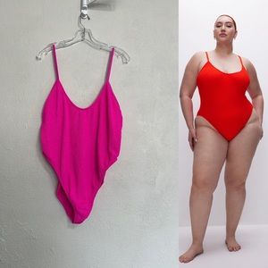 NWOT Good American Hot Pink Ribbed Always Fits one Piece Swimsuit Size 4X